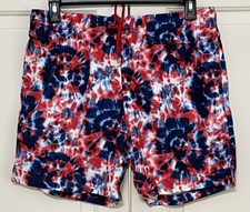 NWT George size L 36-38 red white blue tie dye above the knee swim trunks mens