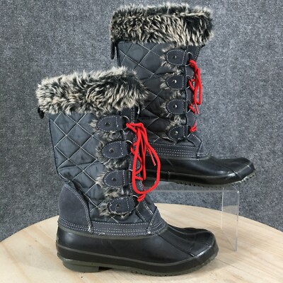 Khombu Winter Snow Boots Womens 8 M Jandice Gray Leather Mid Calf Faux Fur