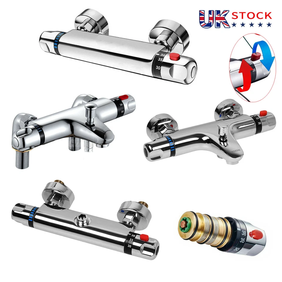 Exposed Thermostatic Shower Mixer Valve Tap Bar Exposed Bar Chrome 1/2" Outlet