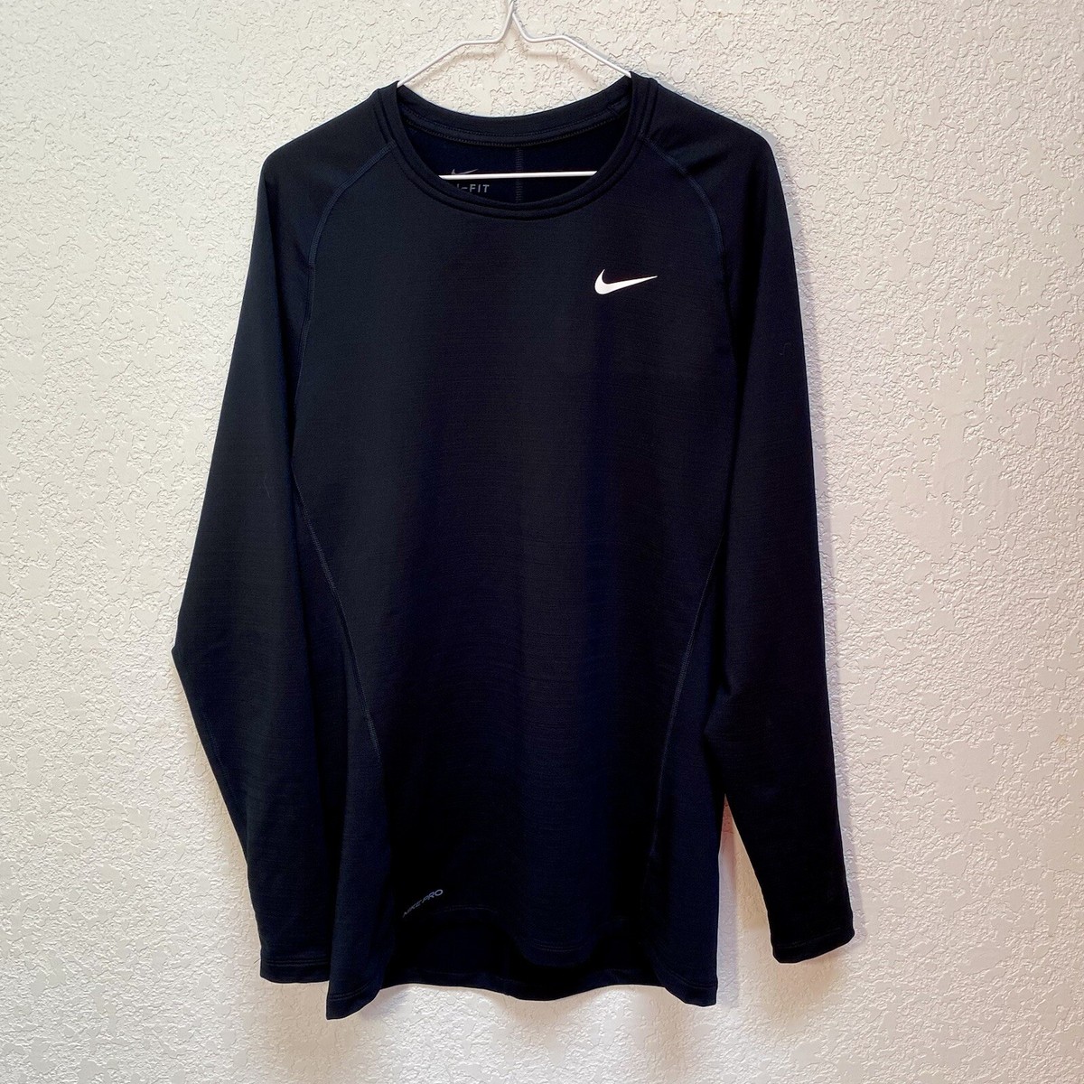 Nike Pro Warm Training Shirt Mens Large Black Long Sleeve Dri-Fit
