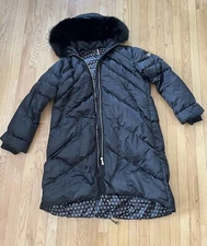 Gorski Apres Ski Italy Fox Fur Trimmed Puffer Coat Jacket — Black — Size XL NWT