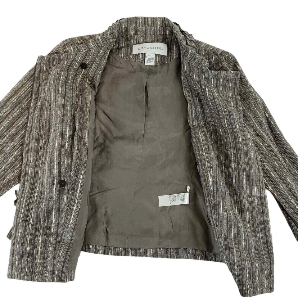 ¡¡NUEVO!! Chaqueta Blazer Corta Doncaster 100% Seda TALLA 12 Marrón Tweed Carrera Cremallera Foto 3 de 4