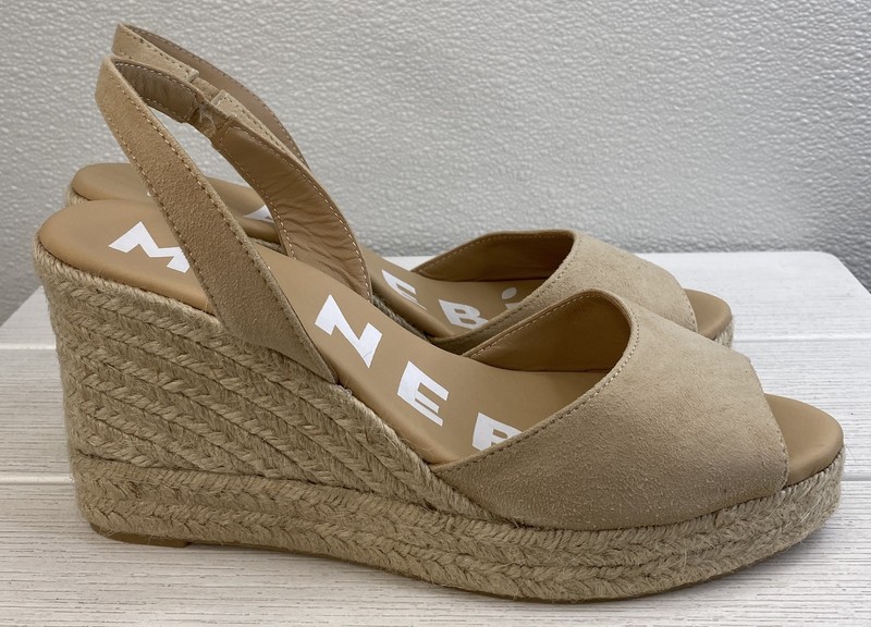 Manebi Wedge Espadrilles Women's Size US9 EU39 Suede Champagne Beige Slingbacks