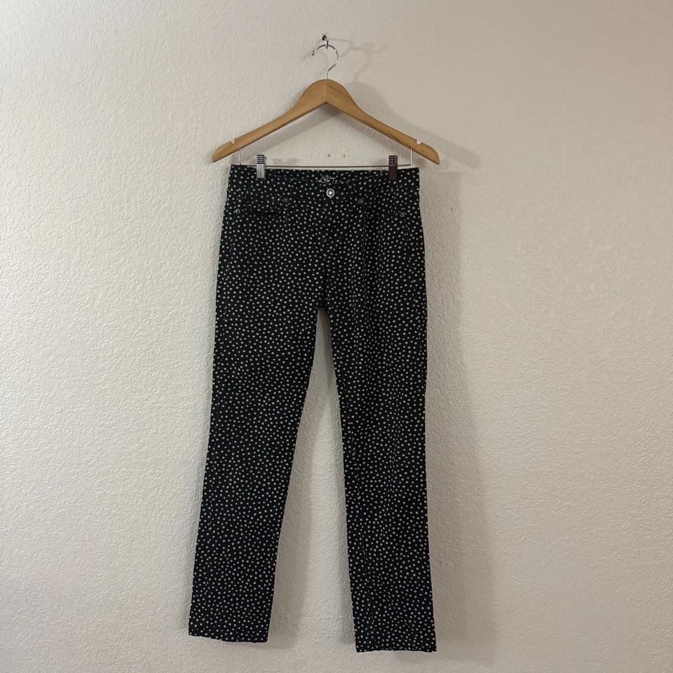 Pantalones LOFT negros a lunares talla 2 para mujer pierna recta tobillo informales nuevos sin etiquetas  Foto 3 de 4