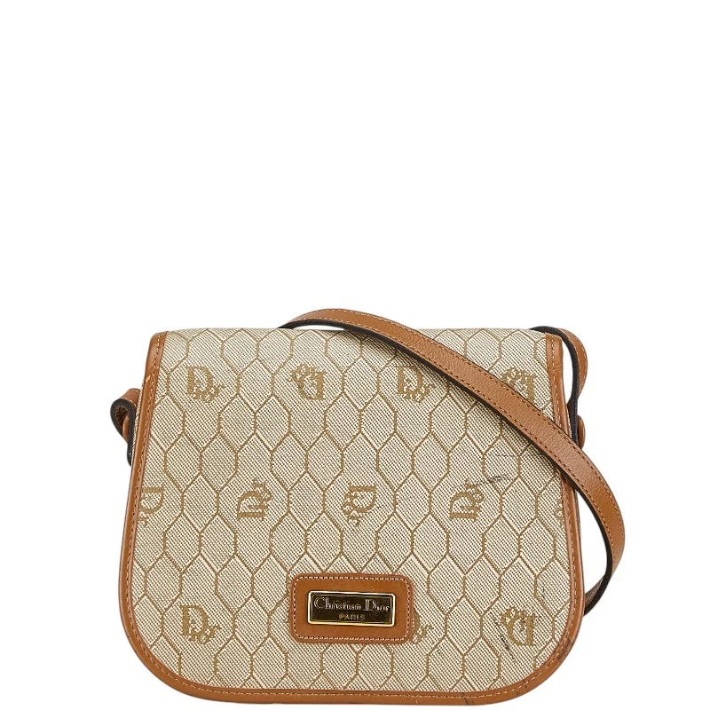 Sac bandoulière Dior nid d'abeille beige marron toile cuir femme 15