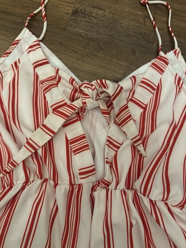 New Look Red & White Stripe Ruffle Hem Playsuit - Size 18 - Picture 6 of 7