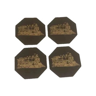 Genuine Slate Stone Coasters Set Of 4 Capozzolo Bros. Co. Bangor Penna. Train RR