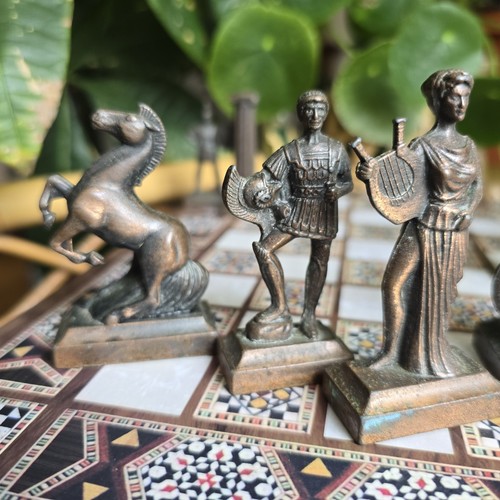 Vintage Greek Mythology Chess Pieces Metal Bronze & Silver Colour Complete - Picture 14 of 22