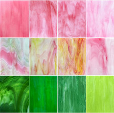 12 Sheets Stained Glass Sheet Pink and Green Collection, 6 X 4 Inch Stained Glas