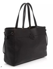 Tory Burch Large Black Tote Bag Purse Stacked T East West Suede Leather