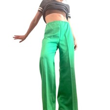 Vintage 70s Flare Leg Pants S Lime Green Polyester Granny Indie Disco Summer