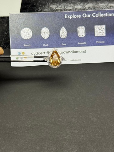 5 TCW Pear Lab Grown Diamond Ring Vivid Yellow IGI Certified 14 KT White Gold - Picture 10 of 17