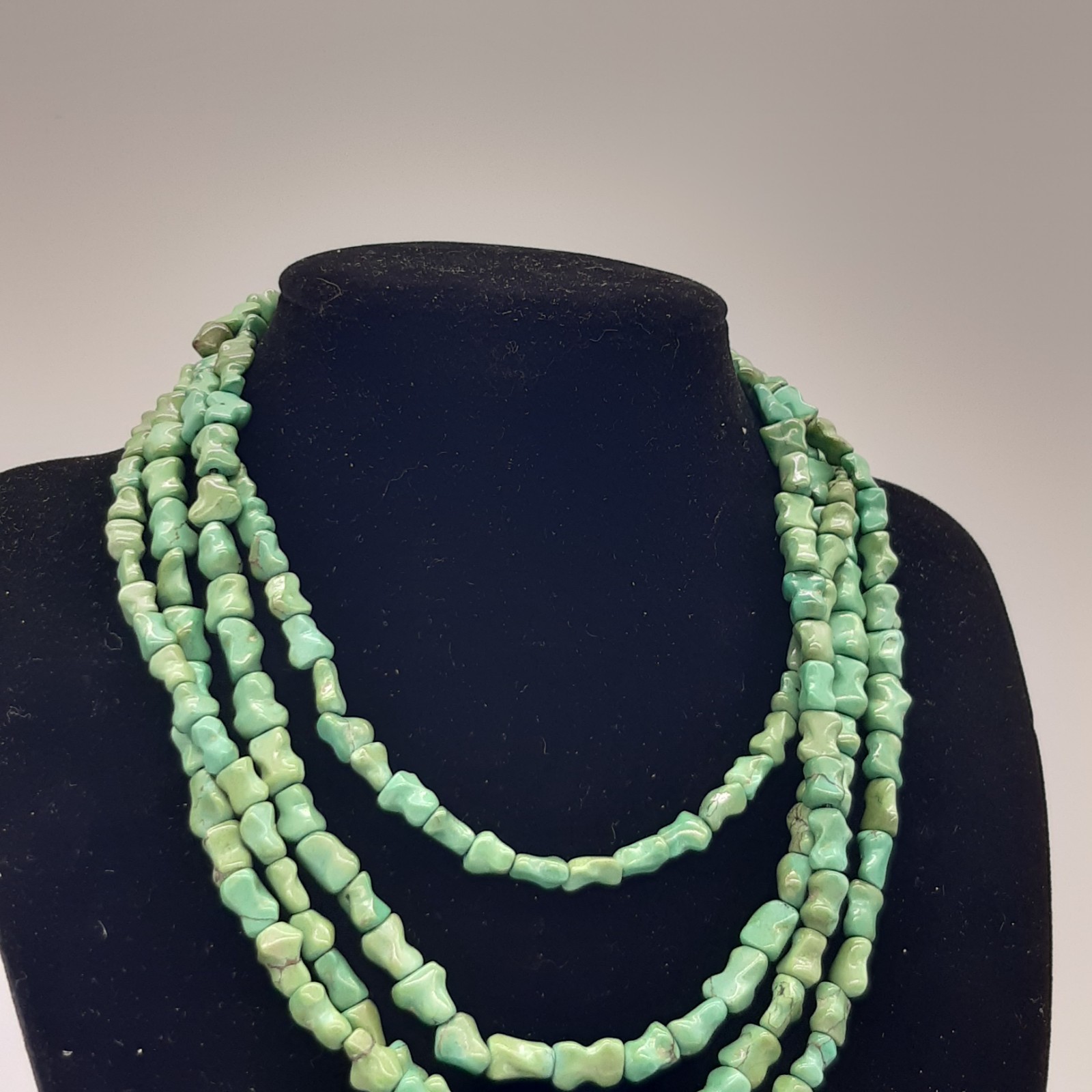 Vintage Turquoise Nugget Necklace 4 Strand Multi Layer Sterling Silver Clasp image 4