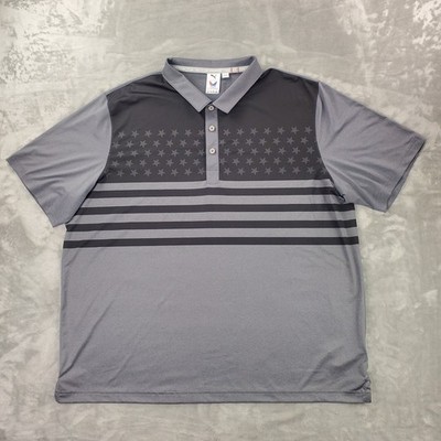 Puma Volition America Short Sleeve Golf Polo Shirt Men's XXL Gray Black USA Flag