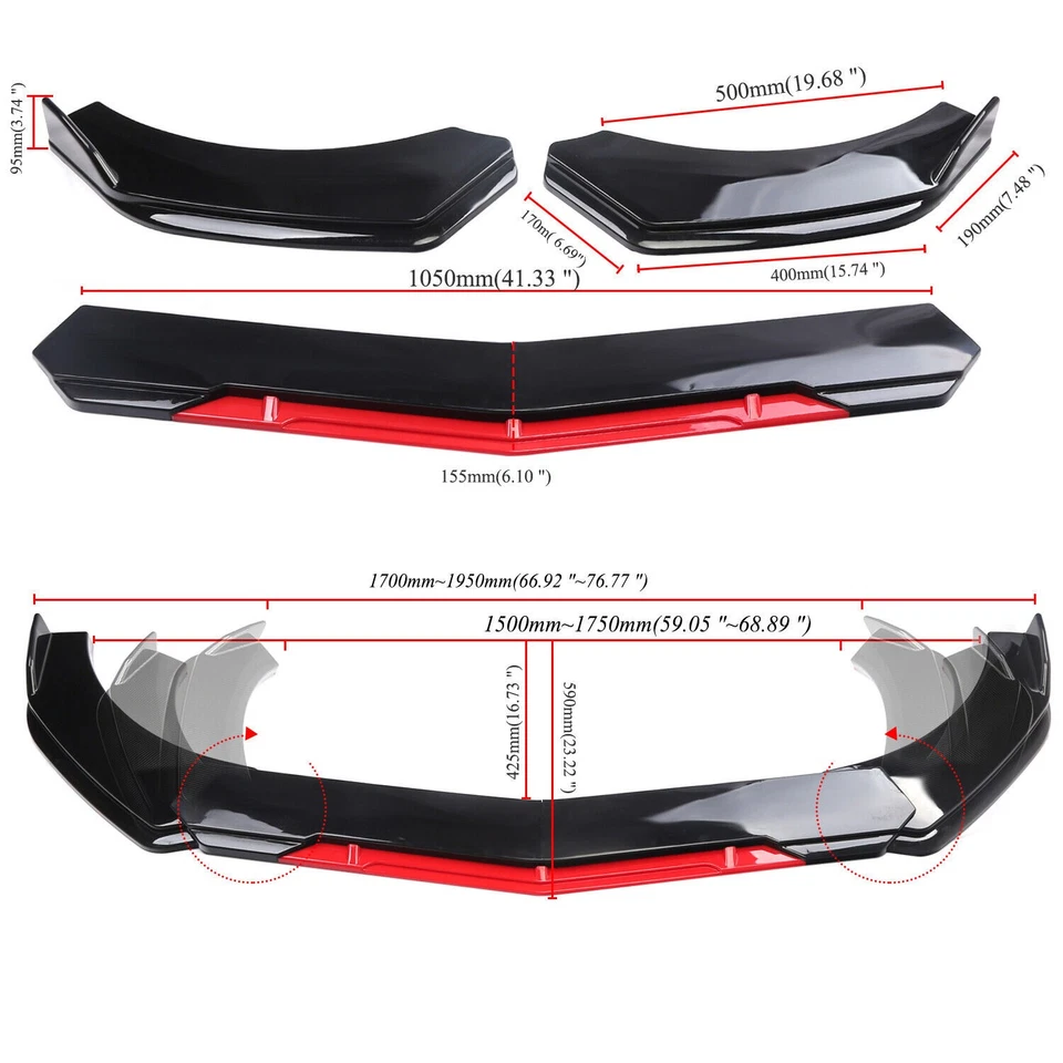 Front Bumper Lip Splitter Spoiler Body Kit Gloss Black Red For Volkswagen Tiguan Foto 2 de 4
