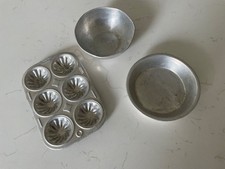 Vintage Children's Kitchen Tins - Mini Muffin, Pie Plate, Mixing Bowl