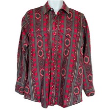 Vtg Ruddock Bros Aztec Pearl Snap Shirt Red Pearl Snaps Western 17/34 Xl Tails