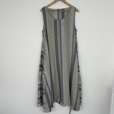 Ralston Dress Lagenlook Balloon Bubble Maxi Midi Pockets Sz M Beige Stripe Linen