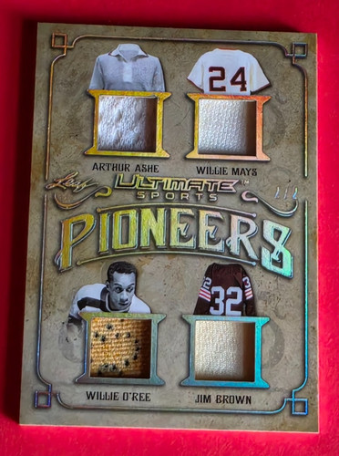 Jim Brown GAME USED JERSEY Card #2/2 Willie Mays ARTHUR ASHE Willie O'Ree LEAF