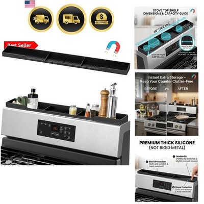 Stove Top Shelf 30 Inch - Silicone Material Magnetic Shelf for Stove - 3 Func...