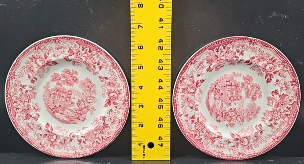 (5) Royal Staffordshire Tonquin Red Pink Bread Plates Set Vintage Cliff MCM Lot