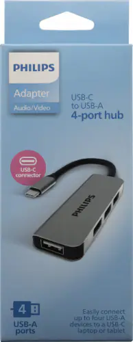 Philips USB-C Hub 4 Port USB 2.0 ,Type-C To Type-A Adapter Audio/video Connector - Picture 1 of 1