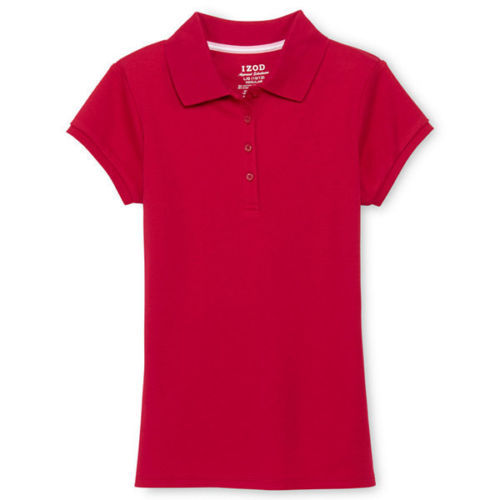 Izod Girls School Short Sleeve Shirt 7/8 10/12 14/16 Red Blue Plain Collar - Picture 2 of 5