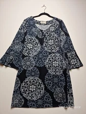 Southern Style Women's Black Dress Long Sleeve Geometric Print Size 1X