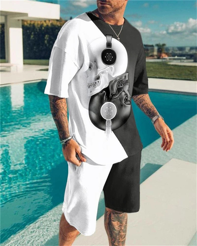 Men Summer Outfit 2-Piece Set Short Sleeve Sweatshirt T Shirts and Shorts Suits - Picture 7 of 19