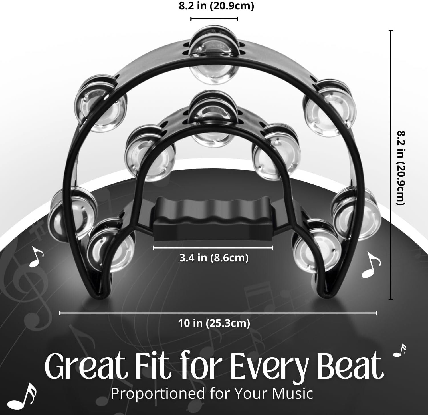 Pandereta de doble hilera, sonajas metálicas, percusión manual pandereta. neuvo.