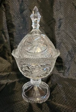 Vintage Cut Crystal PEDESTAL COVERED CANDY DISH American Brilliant 11"