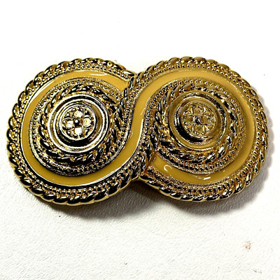 Vintage Day-Lor Belt Buckle Yellow Enamel Floral Beaded Infinity Gold Tone Discs