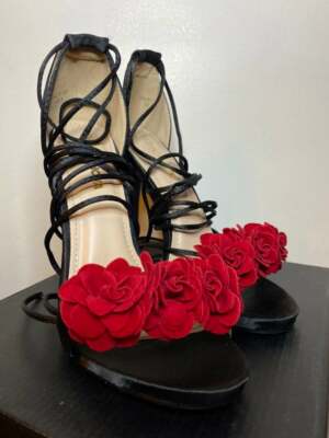 Red Rose Strappy Black Heels size