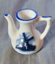 Vintage Delft Windmill Scene Dollhouse Miniature Ceramic Pitcher.