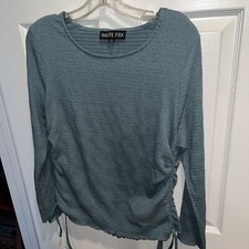 HAUTE FOX 3X Blouse / Stretch / Lite Green / Ties On Both Sides / Long Sleeves