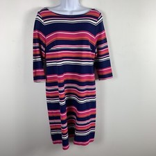 Talbots Women Dress Sz 10 Pink Blue White Striped Nautical Coastal Casual