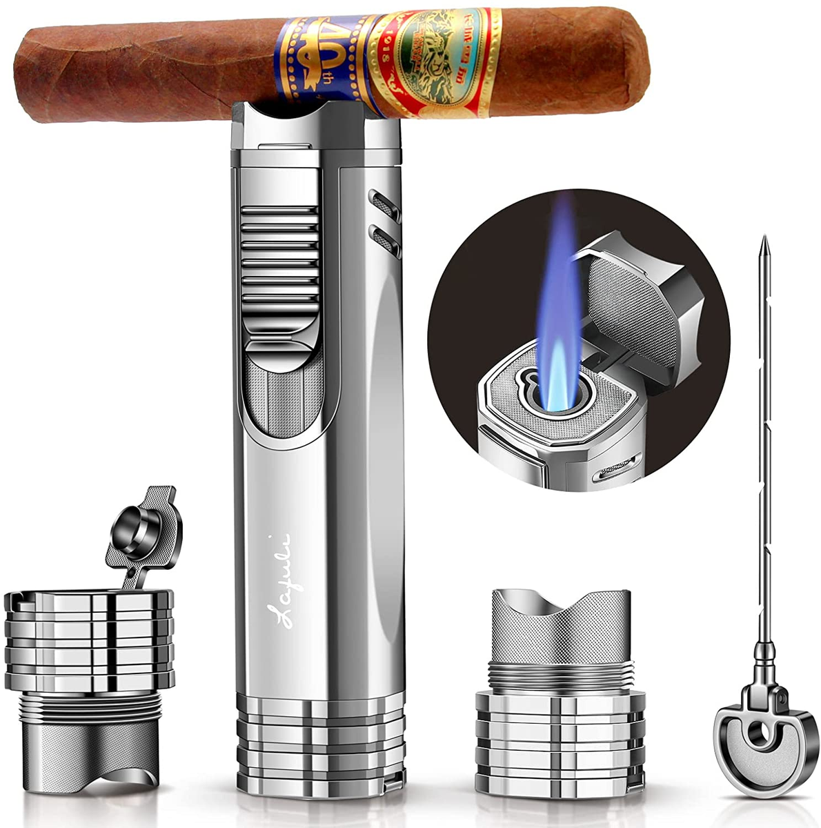 good cigarette lighters LAFULI Cigar Lighter, Cigar Punch, Cigar Draw Enhancer, Cigar  Holder,All-In-One