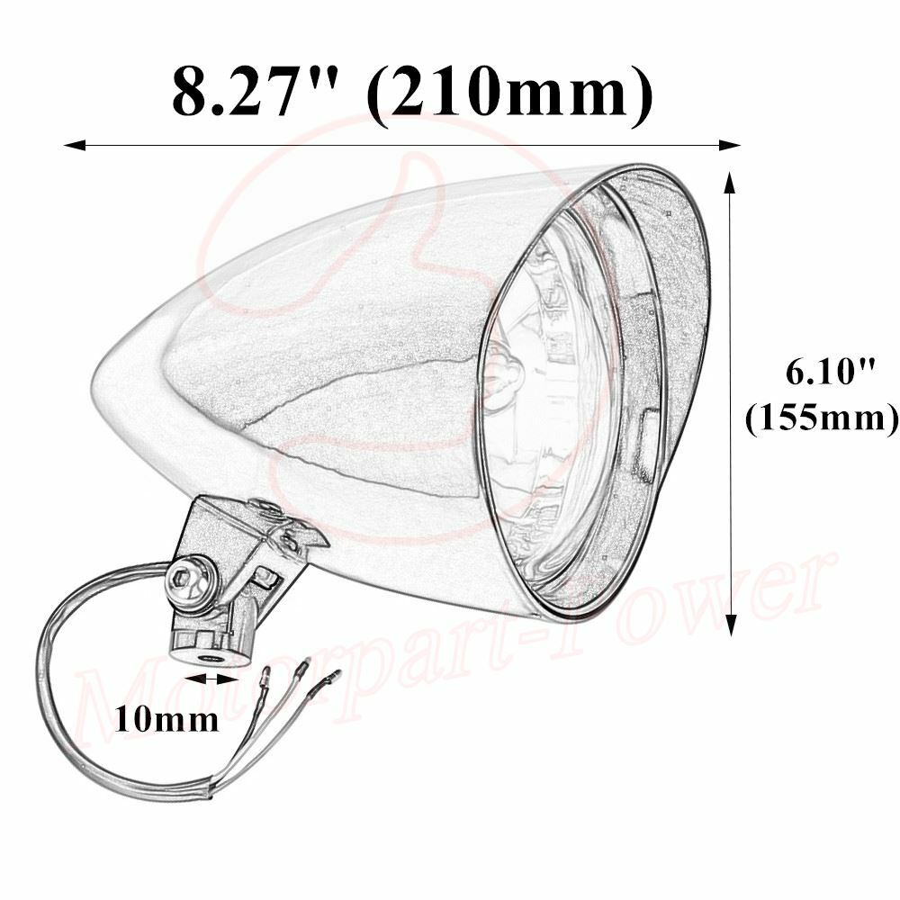 OUMURS 5.75'' Tri-Bar Bullet Visor Headlight – Gloss Black Housing With H4 Halogen For Harley Chopper Bobber Custom Softail