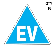Qty 16 EV-Electric-vehicle-fuel--sticker-decal Blue 35mm Non reflective