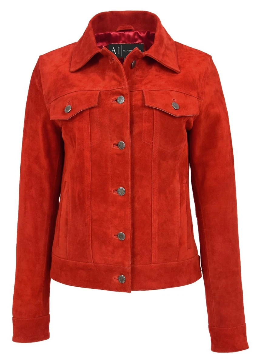 Ladies red denim clearance jacket