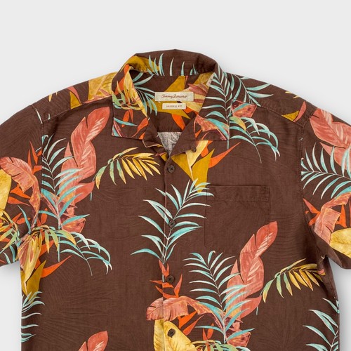 Tommy Bahama Camisa Hawaiana Para Hombres Grande Seda Marrón Floral Aloha Magnum PI Viaje - Imagen 3 de 9