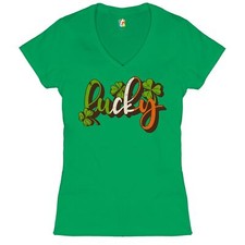 Lucky Women's V-Neck T-shirt Irish St. Patrick's Day Leprechaun Elves Tee