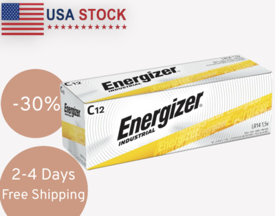 12 Energizer Industrial C Alkaline Batteries (EN93, LR14)