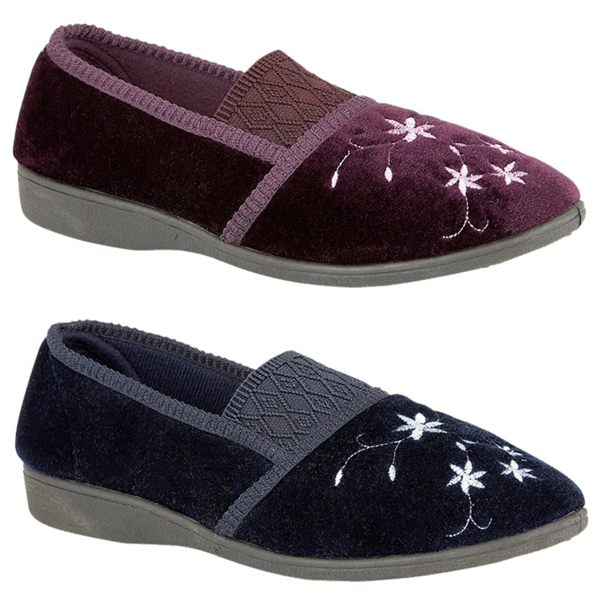 Ladies Standard Slippers Zedzzz Joanna LS349 Embroidered Centre Gusset UK3 8