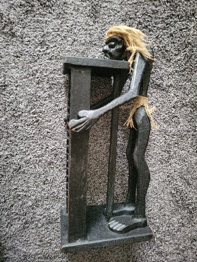 Tiki Tribal Man Carved Wood Vintage African 15 CD Holder Figure