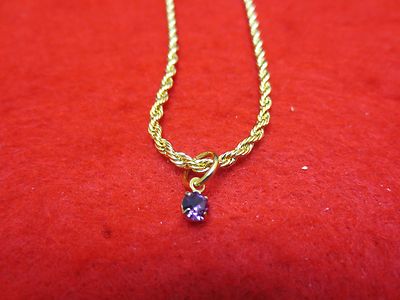 14 KT GOLD PLATED 9 1/2'' 2.5mm ROPE CHAIN ANKLET W/ AUSTRIAN CRYSTAL BIRTHSTONE