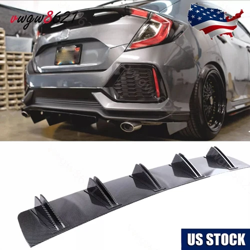 Carbon Style Rear Bumper Diffuser Shark Fins Spoiler For Honda Civic Hatchback
