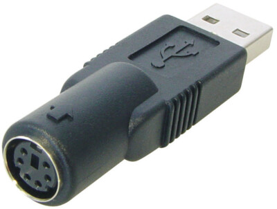 Adapter PS/2 Buchse USB A Stecker für Maus Tastatur schwarz Kupplung Neu