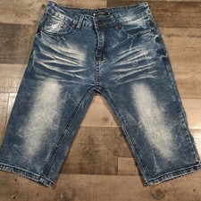 Rocawear Shorts Boys 16 Blue Bermuda Mid-Rise Embroidered Pocket Acid Wash Denim