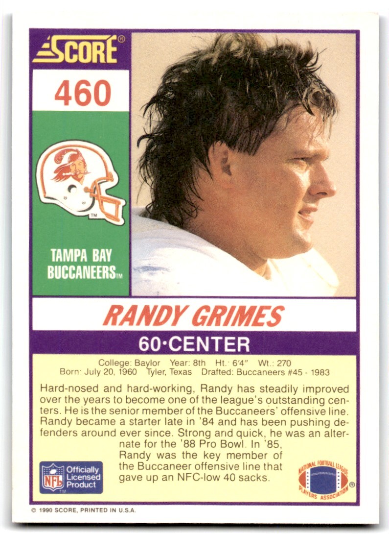 1990 Score Randy Grimes Tampa Bay Buccaneers #460 | eBay